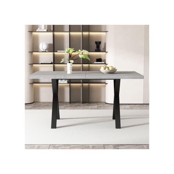 Matbord, korsade ben L140*B80*H76cm, betong + svart utsida