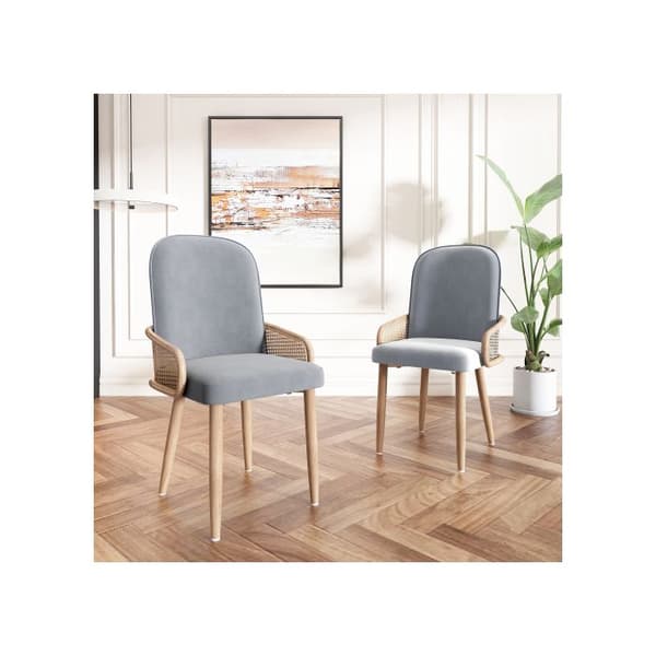 Matgrupp, bord och 6 stolar, rottingdesign, grå