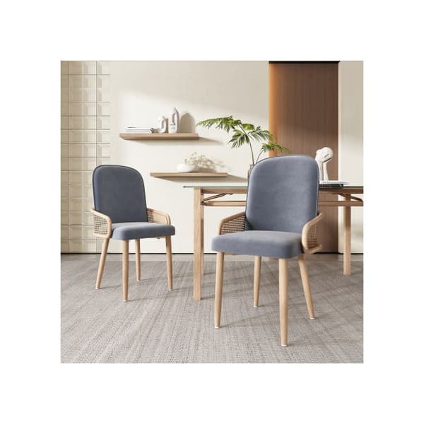 Matgrupp, bord och 6 stolar, rottingdesign, grå