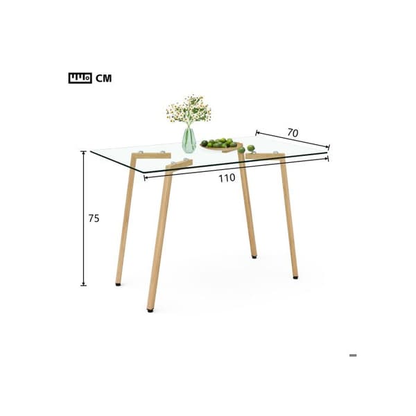 Modern rektangulär glasbord, härdat glas med en tjocklek på 0,8 cm, robust, för 4-6 personer, 110 x 70 x 75 cm