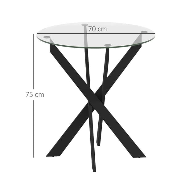 Matbord, Ø70x75 cm, Svart+Transparent