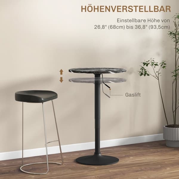 Barbord, Ø60 x 68-93,5 cm, Svart