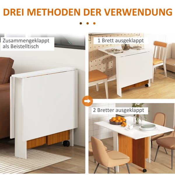 Foldbord, 120x80x73 cm / 80x67.5x73 cm, Hvid og Teak
