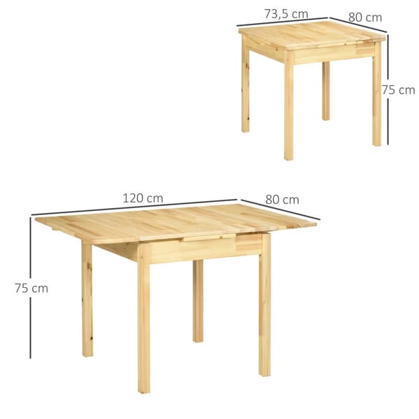Utvidgbar Vikbord, 120x80x75 cm, Natur