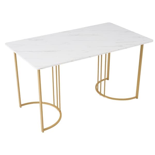 Matbord 140x80 cm – Rektangulärt köksbord med marmormönstrad topp och guldfärgade metallben, vit/guld