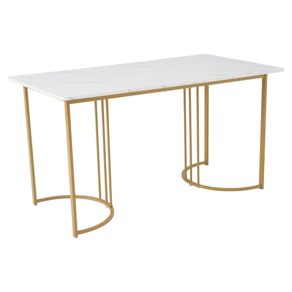Matbord 140x80 cm – Rektangulärt köksbord med marmormönstrad topp och guldfärgade metallben, vit/guld