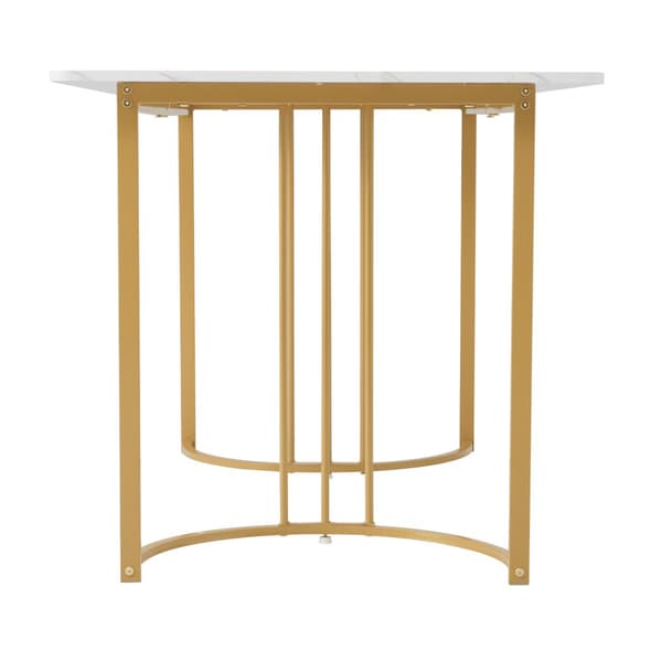 Matbord 140x80 cm – Rektangulärt köksbord med marmormönstrad topp och guldfärgade metallben, vit/guld