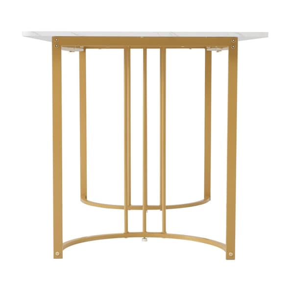 Matbord 140x80 cm – Rektangulärt köksbord med marmormönstrad topp och guldfärgade metallben, vit/guld