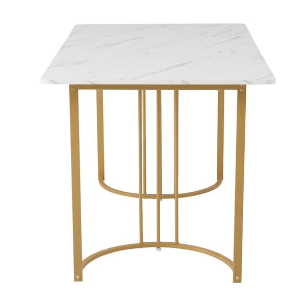Matbord 140x80 cm – Rektangulärt köksbord med marmormönstrad topp och guldfärgade metallben, vit/guld