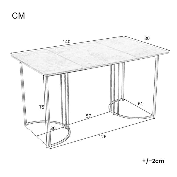 Matbord 140x80 cm – Rektangulärt köksbord med marmormönstrad topp och guldfärgade metallben, vit/guld