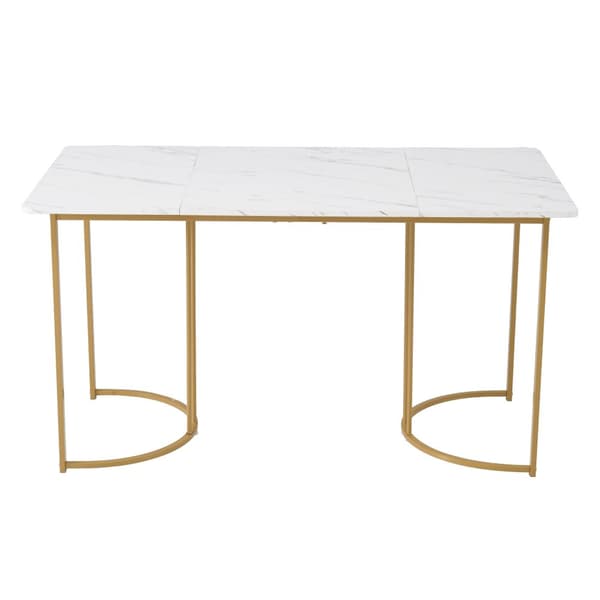 Matbord 140x80 cm – Rektangulärt köksbord med marmormönstrad topp och guldfärgade metallben, vit/guld