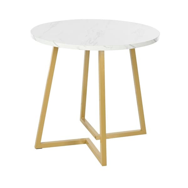Rundt spisebord med marmormønster – Moderne køkkenbord med unik metalfod, hvid/guld