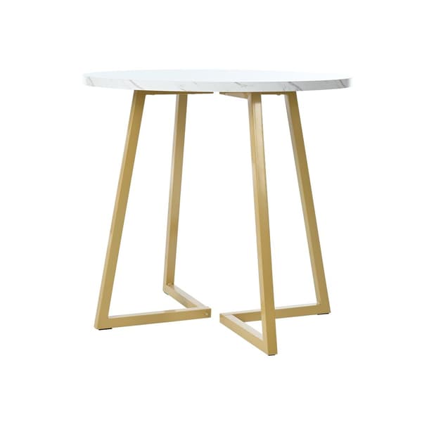 Rundt spisebord med marmormønster – Moderne køkkenbord med unik metalfod, hvid/guld