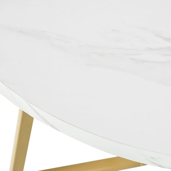 Rundt spisebord med marmormønster – Moderne køkkenbord med unik metalfod, hvid/guld