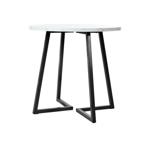 Runt matbord med marmormönster – Modernt köksbord med unikt svart metallunderrede, vit/svart
