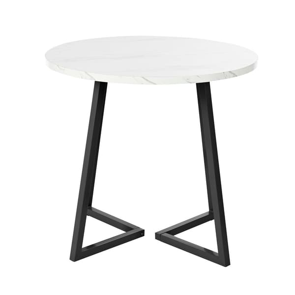 Runt matbord med marmormönster – Modernt köksbord med unikt svart metallunderrede, vit/svart
