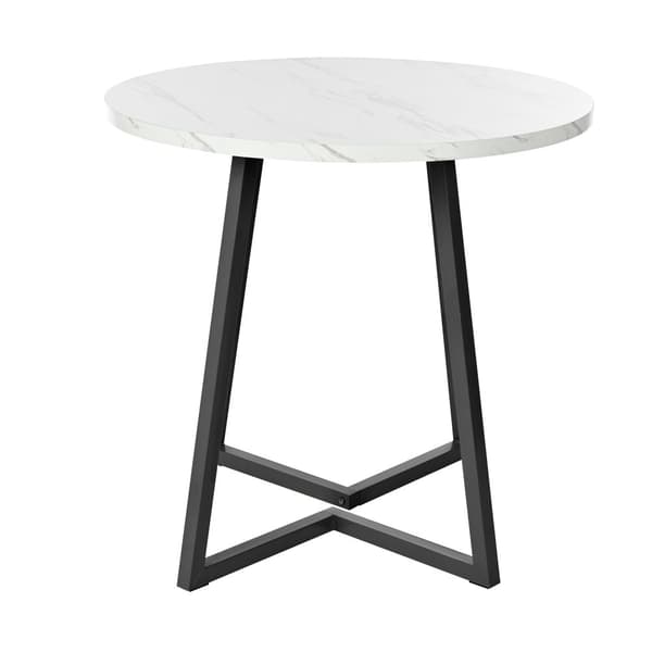 Runt matbord med marmormönster – Modernt köksbord med unikt svart metallunderrede, vit/svart