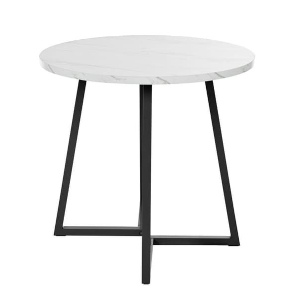 Runt matbord med marmormönster – Modernt köksbord med unikt svart metallunderrede, vit/svart