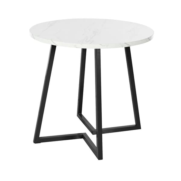 Runt matbord med marmormönster – Modernt köksbord med unikt svart metallunderrede, vit/svart