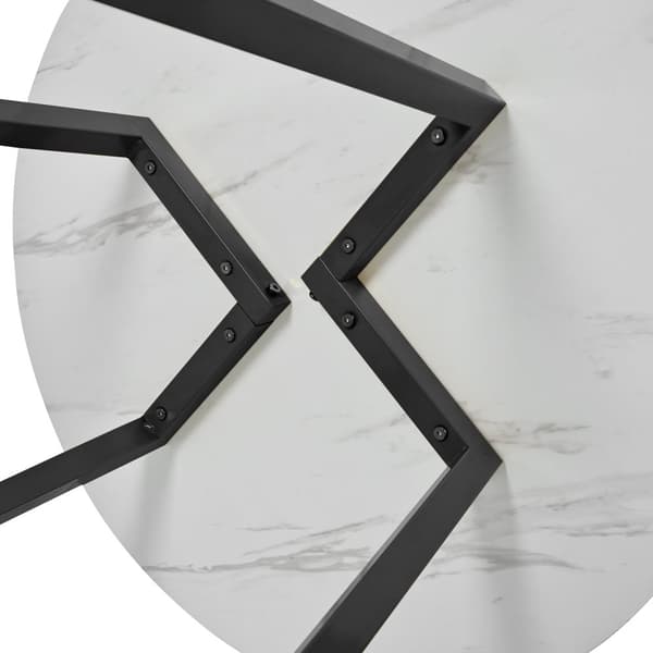 Runt matbord med marmormönster – Modernt köksbord med unikt svart metallunderrede, vit/svart