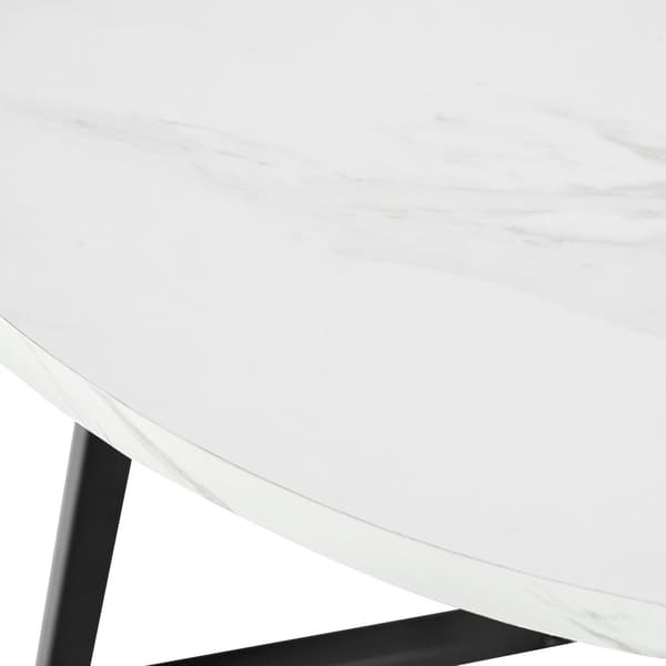 Runt matbord med marmormönster – Modernt köksbord med unikt svart metallunderrede, vit/svart