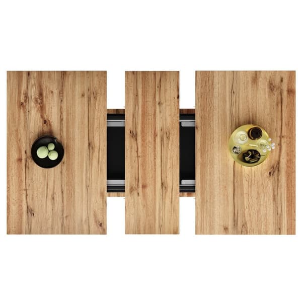 Utdragbart matbord med förvaring (140×70 cm), teleskopiskt köksbord med 3 hyllplan – naturlig trä + svart