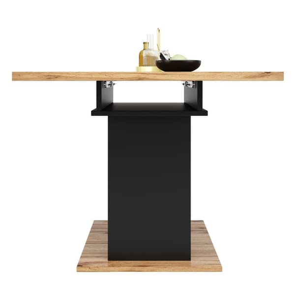 Utdragbart matbord med förvaring (140×70 cm), teleskopiskt köksbord med 3 hyllplan – naturlig trä + svart