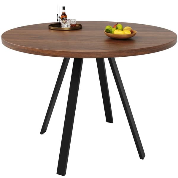 Runt matbord (80×80×75 cm) för 4 personer – köksbord med metallben, valnötsfärgad bordsskiva