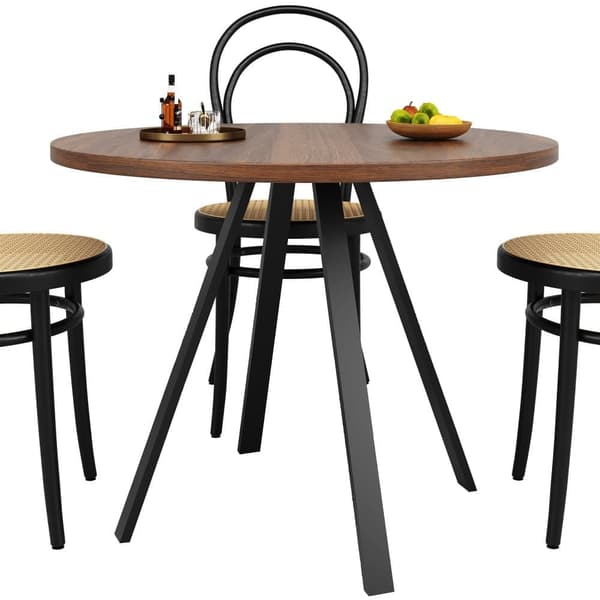 Runt matbord (80×80×75 cm) för 4 personer – köksbord med metallben, valnötsfärgad bordsskiva