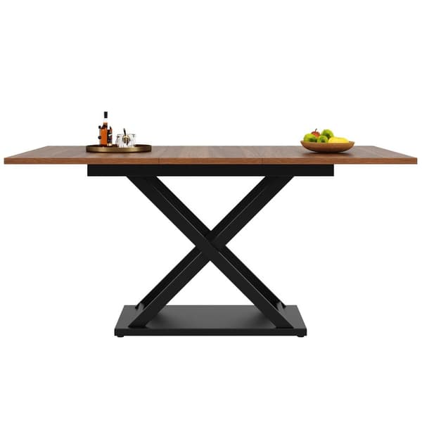 Utdragbart matbord 120–160×80 cm i valnötsfärg – platsbesparande köksbord med svarta kryssben i metall, för kök och vardagsrum