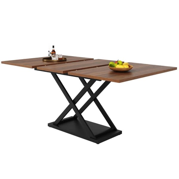 Utdragbart matbord 120–160×80 cm i valnötsfärg – platsbesparande köksbord med svarta kryssben i metall, för kök och vardagsrum