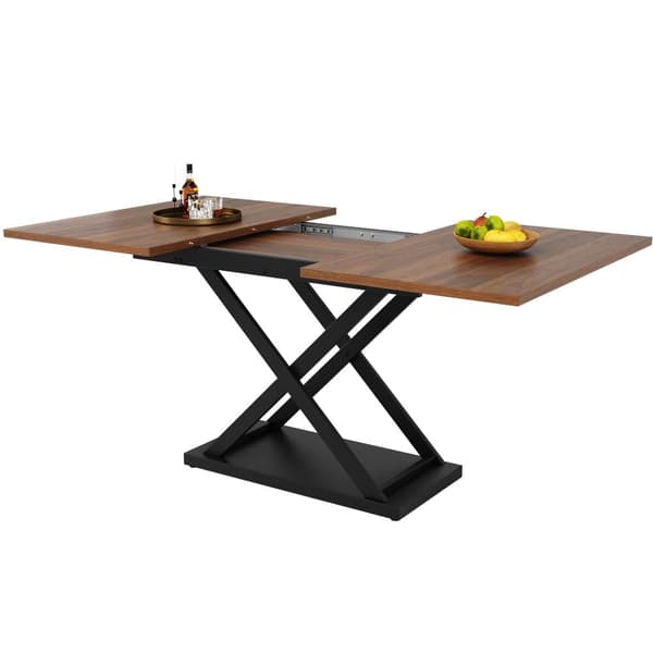 Utdragbart matbord 120–160×80 cm i valnötsfärg – platsbesparande köksbord med svarta kryssben i metall, för kök och vardagsrum