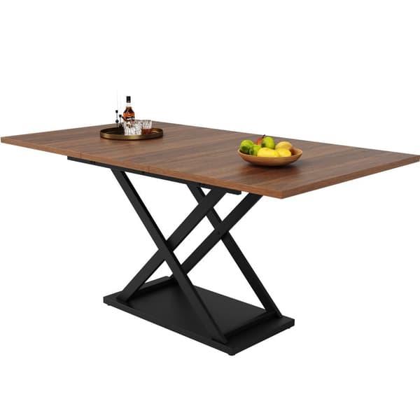 Utdragbart matbord 120–160×80 cm i valnötsfärg – platsbesparande köksbord med svarta kryssben i metall, för kök och vardagsrum
