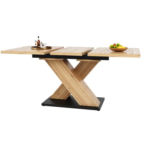 Utdragbart matbord 119–158,5×80 cm i träfärg – teleskopiskt köksbord med kryssben, platsbesparande bord för kök och vardagsrum