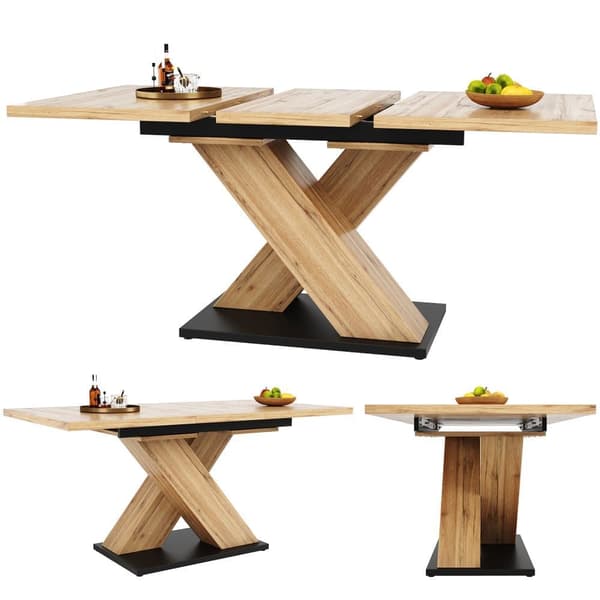 Utdragbart matbord 119–158,5×80 cm i träfärg – teleskopiskt köksbord med kryssben, platsbesparande bord för kök och vardagsrum