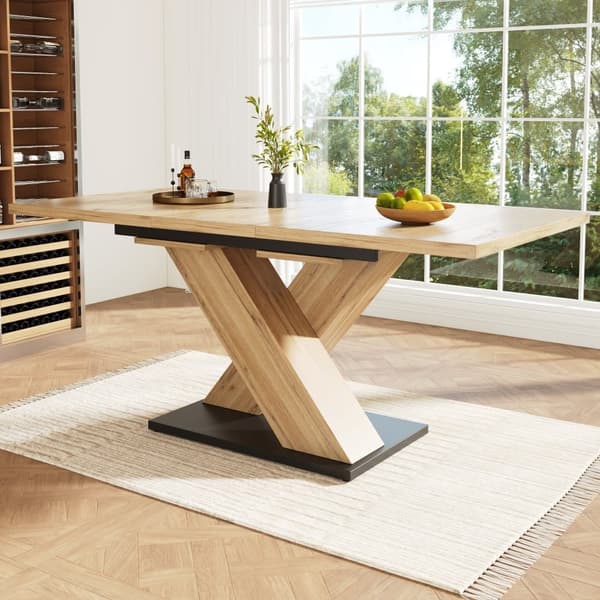 Utdragbart matbord 119–158,5×80 cm i träfärg – teleskopiskt köksbord med kryssben, platsbesparande bord för kök och vardagsrum