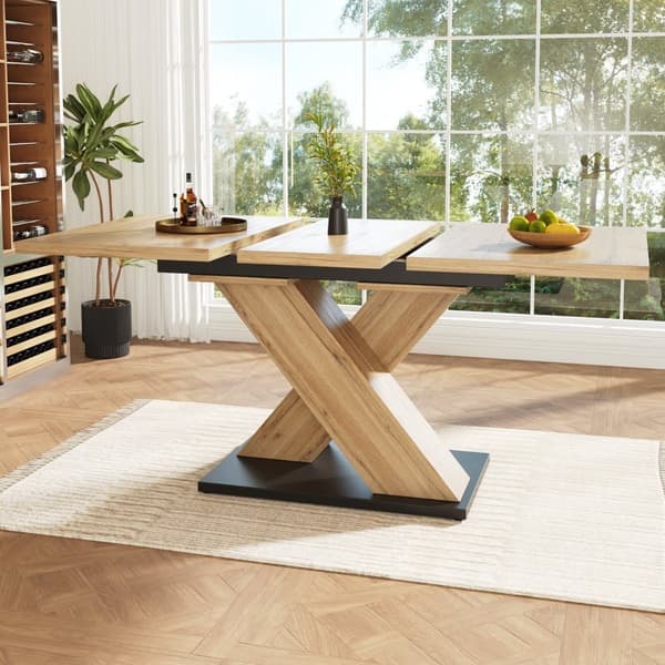 Utdragbart matbord 119–158,5×80 cm i träfärg – teleskopiskt köksbord med kryssben, platsbesparande bord för kök och vardagsrum