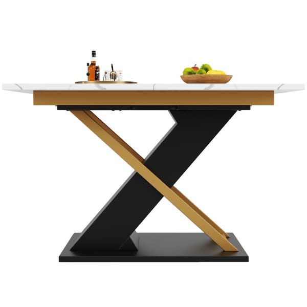 Förlängningsbart matbord 120–160×80 cm – utdragbart bord med iläggsskiva & guldfärgade kryssben för kök/vardagsrum