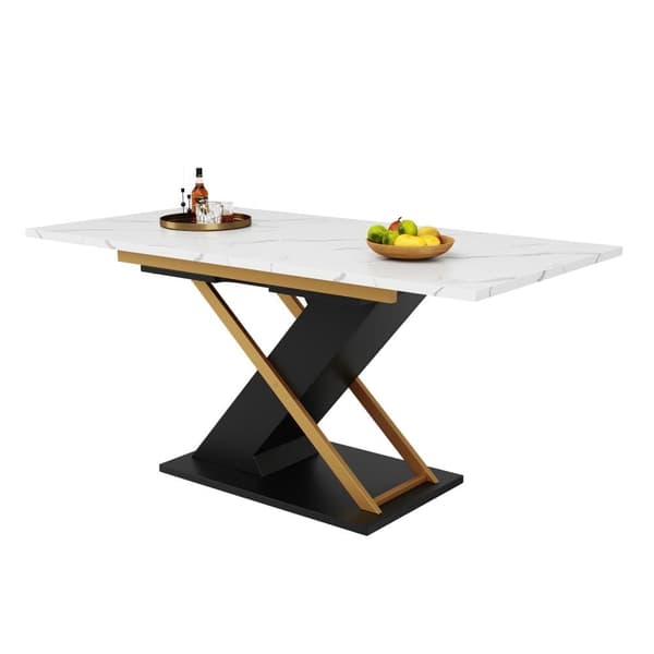 Förlängningsbart matbord 120–160×80 cm – utdragbart bord med iläggsskiva & guldfärgade kryssben för kök/vardagsrum