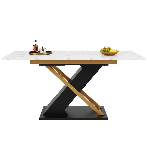Förlängningsbart matbord 120–160×80 cm – utdragbart bord med iläggsskiva & guldfärgade kryssben för kök/vardagsrum