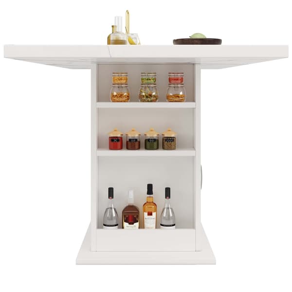 Matbord med förvaring 140×75×75 cm – Platsbesparande köksbord med marmorskiva, 3-nivåhylla, vit, för kök och vardagsrum