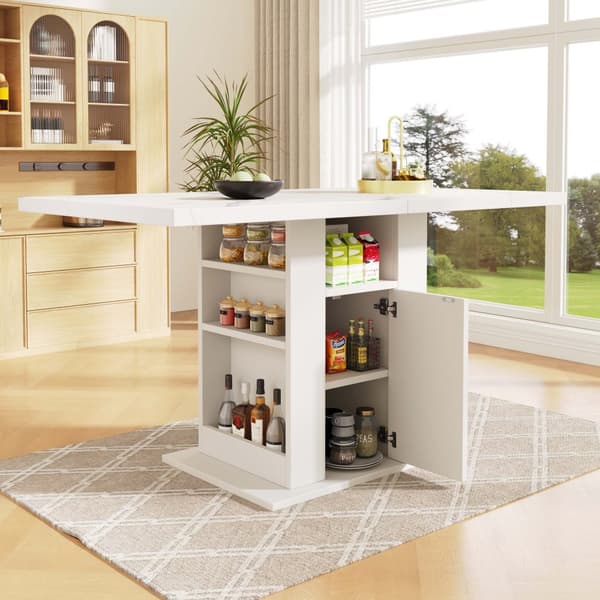 Matbord med förvaring 140×75×75 cm – Platsbesparande köksbord med marmorskiva, 3-nivåhylla, vit, för kök och vardagsrum