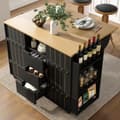 Miniatyrbillede 3 af 8: Køkkenvogn med træfinish, arbejdsflade, rullehjul, krydderihylde, håndklædestativ og skydedøre – sort