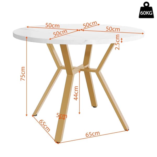 Modern rund marmor-Esstisch (1 m), svart X-formad soffbord med metallhållare, stabil och hållbar – Guldaccent, perfekt för stiliga hem