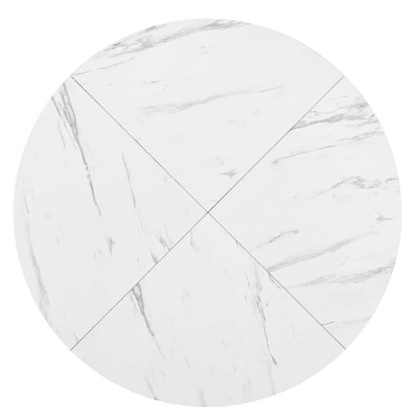 Modern rund marmor-Esstisch (1 m), svart X-formad soffbord med metallhållare, stabil och hållbar – Guldaccent, perfekt för stiliga hem