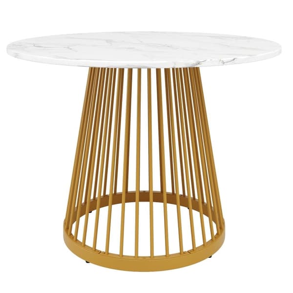 Rund esstabel (80x80x76 cm) med marmoriserad bordsskiva, metallben i guld, perfekt för kök och vardagsrum – Kaffebord för 4 personer