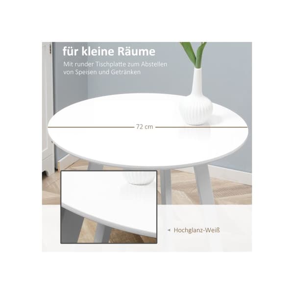 HOMCOM Kökbord Rundt bord, lutande ben, vit, 72x72x75 cm