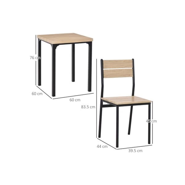HOMCOM Kök bord 3 delar med stolar Set i naturlig trälook + svart med 1 bord + 2 stolar