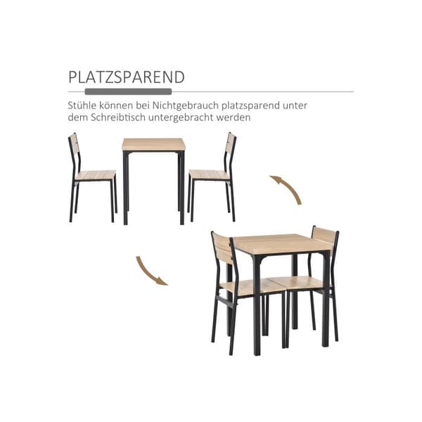 HOMCOM Kök bord 3 delar med stolar Set i naturlig trälook + svart med 1 bord + 2 stolar