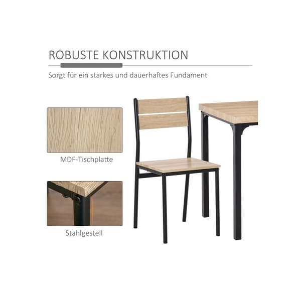 HOMCOM Kök bord 3 delar med stolar Set i naturlig trälook + svart med 1 bord + 2 stolar